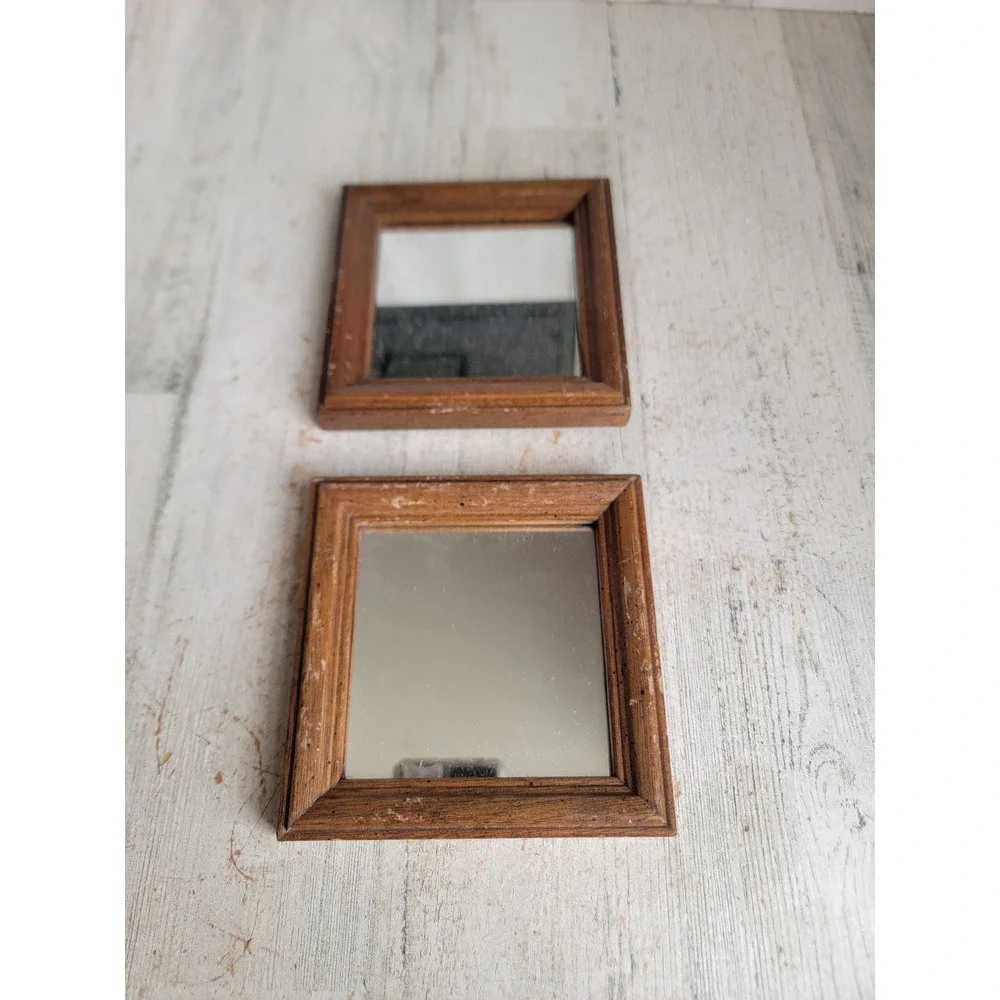 Mini vintage framed mirror wall hanging home decor set unique brown figure